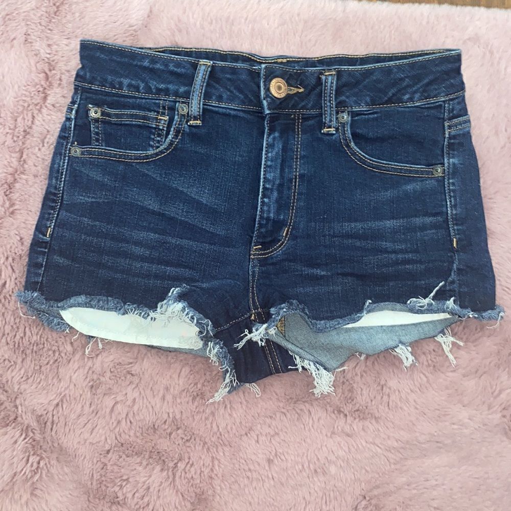 American Eagle Outfitters Hi-Rise Shortie Blue Denim Cutoff Shorts Modern - Picture 3 of 16